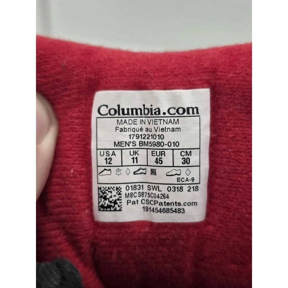 Columbia Bugaboot III Snow Boots Mens 12 Waterproof 200g Insulated Black Red